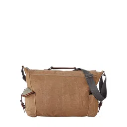Mona B Unisex Khaki & Grey Upcycled Canvas Messenger Bag image 4