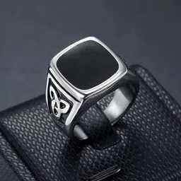 Yellow Chimes Men Stone Studded Stainless Steel Square Finger Ring-42