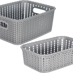 Plastic Multiuses Large & Small Size M 20-15 Plastic Basket Without Lid- Set of 2 (Grey) Storage Basket-4