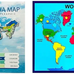 Set of Colorful World Map & India Map Wooden Puzzles with Knobs-image-3