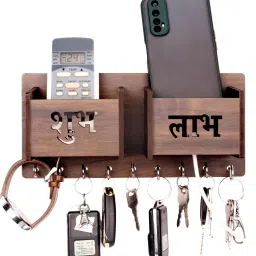 Shubh Labh with Double Mobile Stand Wood Key Holder-image-61