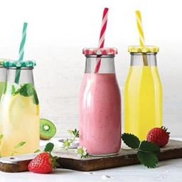 (Pack of 4) Mason Jar 300 ML with Reusable Straw with Airtight Twist Lid Glass Set Water/Juice Glass-18