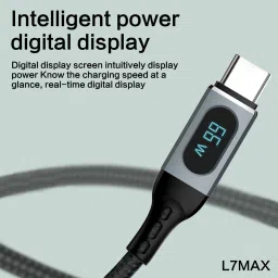 DUDAO USB Type C Cable 6 A 1 m Tough Unbreakable Braided Nylon L7MAX 66W PD Smart Digital Display Fast Charge and Data Sync Data Cable image 3