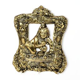 HANDICRAFTS PARADISE Gold Toned Lord Krishna Wall Hanging Decor-image-61