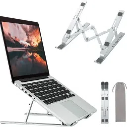 Gentle e kart Adjustable Laptop Stand, Ventilated, Portable, Foldable with Phone Stand Aluminium Desk Stand Laptop Stand with Adjustable Height Compatible with Universal Laptops-image-2