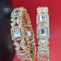 Anouk Gold Toned Set of 2 Gold Plated Kundan Studded Bangles image 1