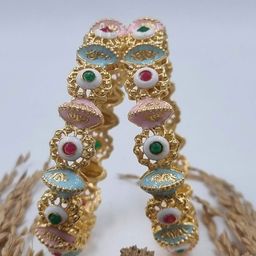 Anouk Gold Toned Set of 2 Gold Plated Kundan Stone Studded Bangles image 1