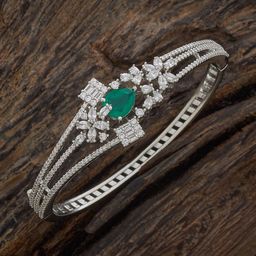 Kushal's Fashion Jewellery Rhodium-Plated Zircon Stone Studded Kada Bracelet-11