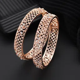 Jazz and Sizzle Set of 2 Rose Gold-Plated Cubic Zirconia Studded Bangle-15