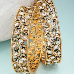 KARATCART Set Of 2  Gold-Plated White Stone Studded Bangle-8
