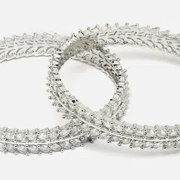 ZENEME Set of 2 Rhodium-Plated Leaf Shaped AD-Studded Brass Bangles image 4