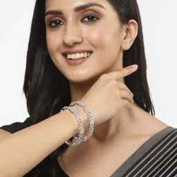 ZENEME Set Of 2 Rhodium-Plated AD-Studded Bangles image 5