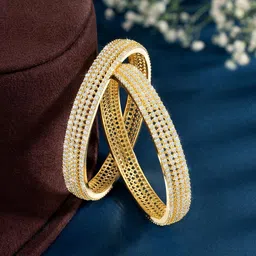 Peora Set Of 2 Gold-Plated Cubic Zirconia Studded Ethnic Bangles image 1