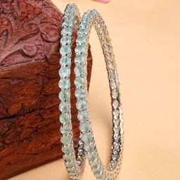 ZENEME Set Of 2 Rhodium-Plated American Diamond-Studded Bangles-9