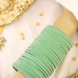I Jewels Women Set of 48 Green Metal Velvet Bangles-2