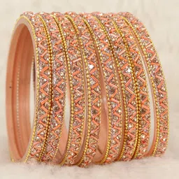 NMII Set Of 8 Zircon Studded & Beaded Glass Bangles-36