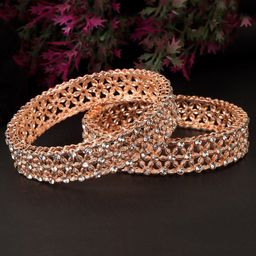 JEWELS GEHNA Set Of 2 Rose Gold-Plated AD-Studded Bangles-image-48