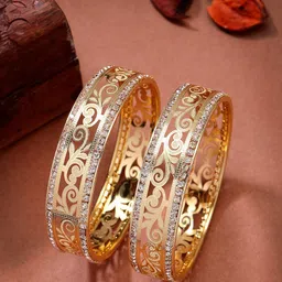 NVR Set of 2 Gold-Plated Cubic Zirconia Stone Studded Kada Bangles-50