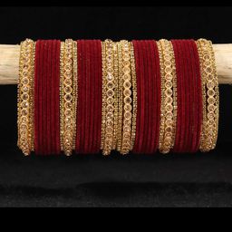NMII Set of 42 Artificial Stones Studded & Velvet Bangles-image-19