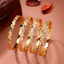 NVR Set of 4 Gold-Plated Leaf Shaped Traditional Bangles-19
