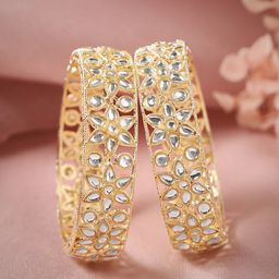 Rubans Set Of 2 24K Gold-Plated Kundan-Studded Bangles-4