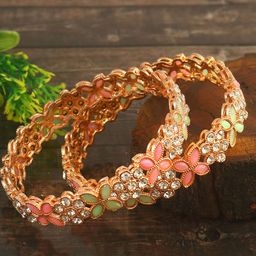 Jewar Mandi Rose Gold-Plated AD Studded  Bangles-image-26