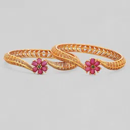 Rubans Set Of 2 24K Gold-Plated Pink Ruby-Studded Bangles image 4