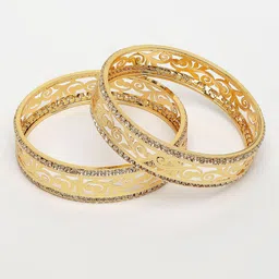 NVR Set of 2 Gold-Plated Cubic Zirconia Stone Studded Kada Bangles image 4