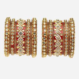 PANASH Set Of 18 Gold-Plated Artificial Stone Studded Bangles Chuda Set image 4
