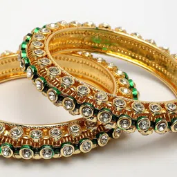 NVR Set of 2 Gold-Plated Kundan Studded Bangles image 2