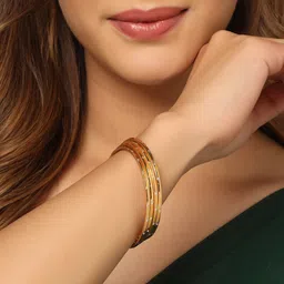 NVR Set of 4 Gold-Plated Cubic Zirconia Studded Bangles-1