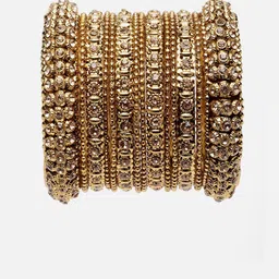 ZENEME Set Of 6 Gold-Plated Stone-Studded Bangles image 3