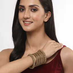 ZENEME Set Of 6 Gold-Plated Stone-Studded Bangles image 2
