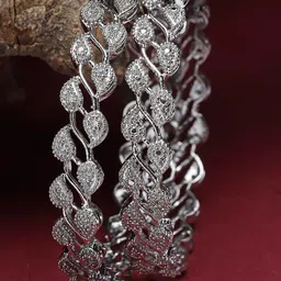 ZENEME Set Of 2 Silver-Plated American Diamond-Studded Bangles-31