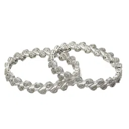 ZENEME Set Of 2 Silver-Plated American Diamond-Studded Bangles image 4