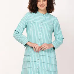 FUTURO Striped Mandarin Collar Tunic-19