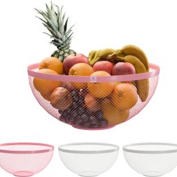 4 Pcs Metal Mesh Fruits & Vegetables Basket Bowl | White & Pink Iron Fruit & Vegetable Basket-image-79