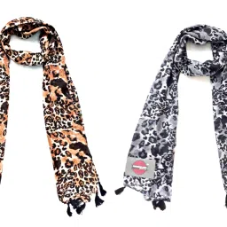 Animal Print Chiffon Women Black, Yellow Stole-image-33