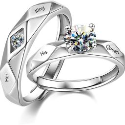 Valentine Gifts Couple Rings for Girls and Boys Propose day Gift Metal Cubic Zirconia Platinum Plated Ring Set-image-24