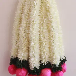 Artificial Mogra/Jasmine gajra flower garland pink Lotusbuds|14inch|pack of 6 Fabric/Cloth Garland-image-20
