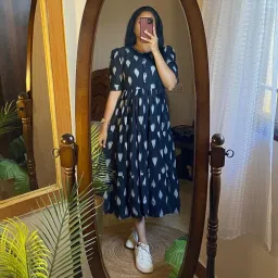 Women A-line Black Midi/Calf Length Dress-image-99