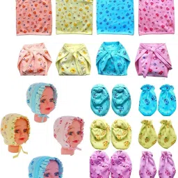 Clothing set for new born baby ( 4set mittens,4cap,4jabla,4Nappy (Multicolor)-image-71