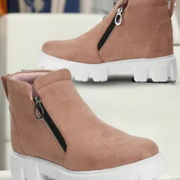 Women's Suede Ankle-Length Boots with Side Zipper and Chunky Sole Boots For Women-image-19