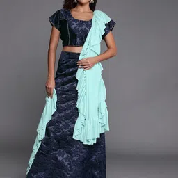 Sangria Navy Blue Self Design Silk Lehenga Choli-picture-13