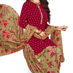 Unstitched Crepe Kurta & Patiyala Material Floral Print, Printed, Geometric Print-image-67