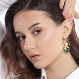Anouk Gold-Plated Artificial Stones Geometric Drop Earrings image 1