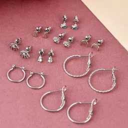 Shoshaa Set of 9 Silver-Plated Contemporary Hoop Earrings-28