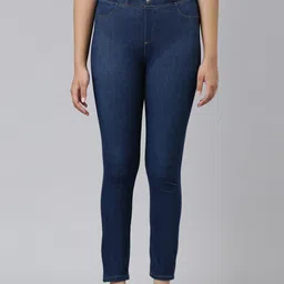 Go Colors Girls Blue Solid Ankle Length Slim Fit Denim Jeggings-image-18
