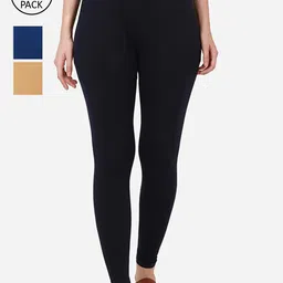 BUY NEW TREND Women Pack Of 3 Solid Cotton Ankle-Length Leggings-image-73