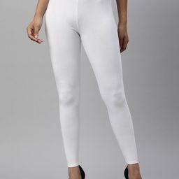 TWIN BIRDS Women White Solid Ankle Length Leggings-image-100